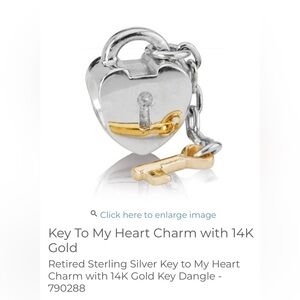 Retired Sterling Silver Key to My Heart Charm with 14K Gold Key Dangle - 790288